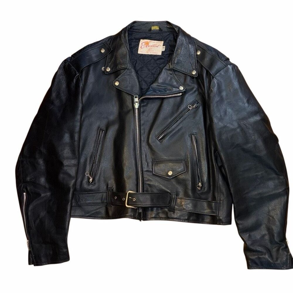 Vintage Excelled Motorcycle Leather Black Jacket Size 48 Reg Made in USA